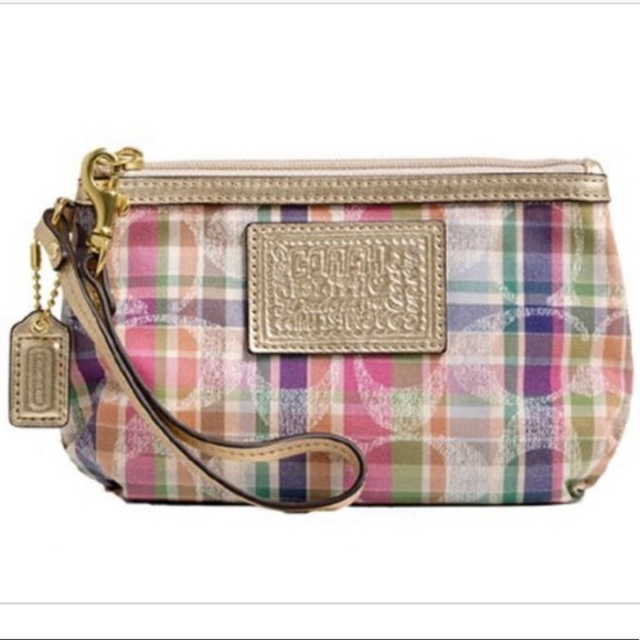 Coach Handbags - Coach Pink Madras Plaid Wristlet